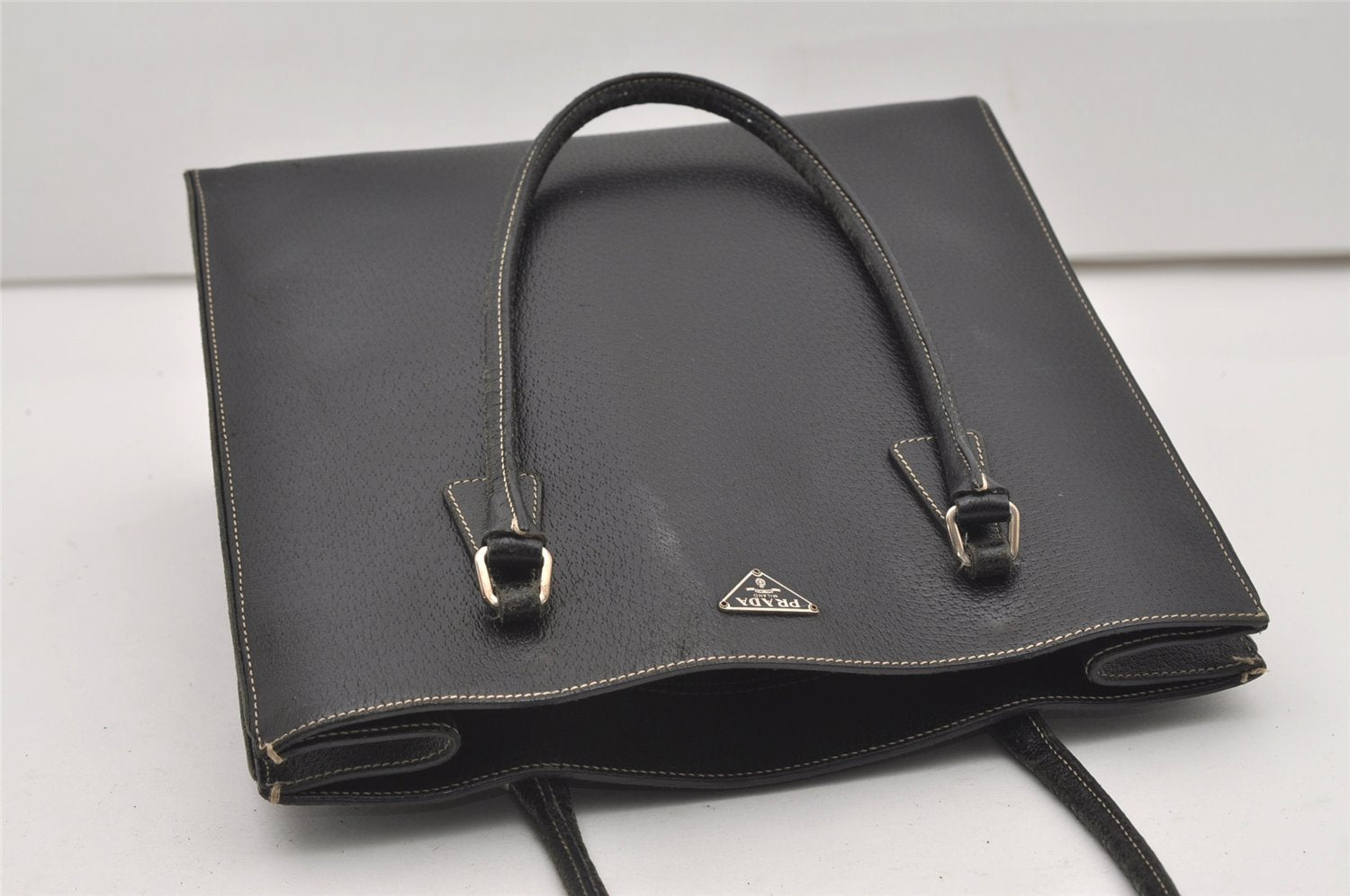 Authentic PRADA Vintage Leather Shoulder Tote Bag Black 9887I