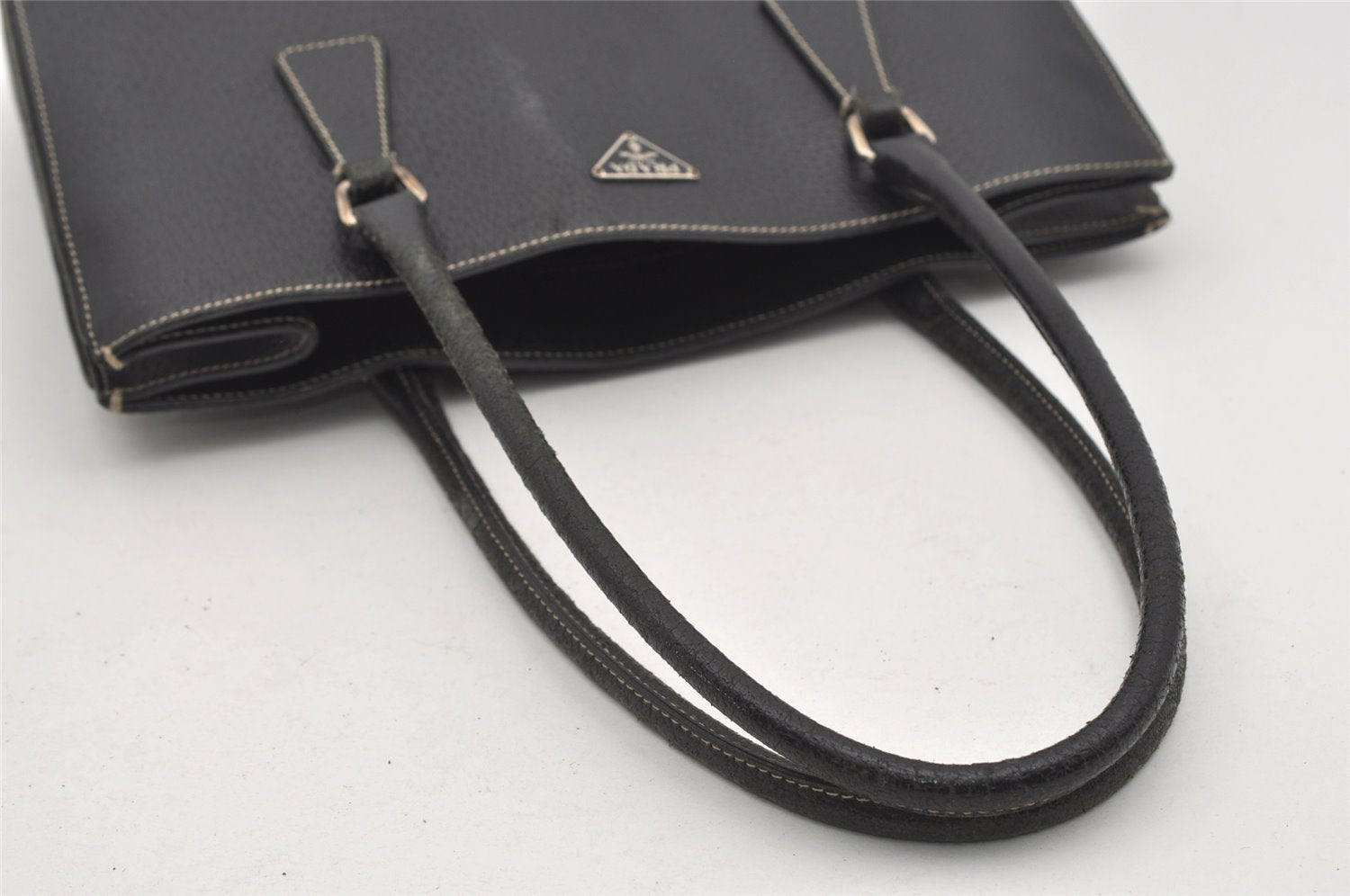 Authentic PRADA Vintage Leather Shoulder Tote Bag Black 9887I