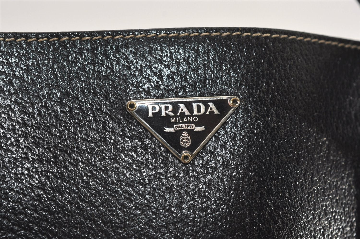 Authentic PRADA Vintage Leather Shoulder Tote Bag Black 9887I