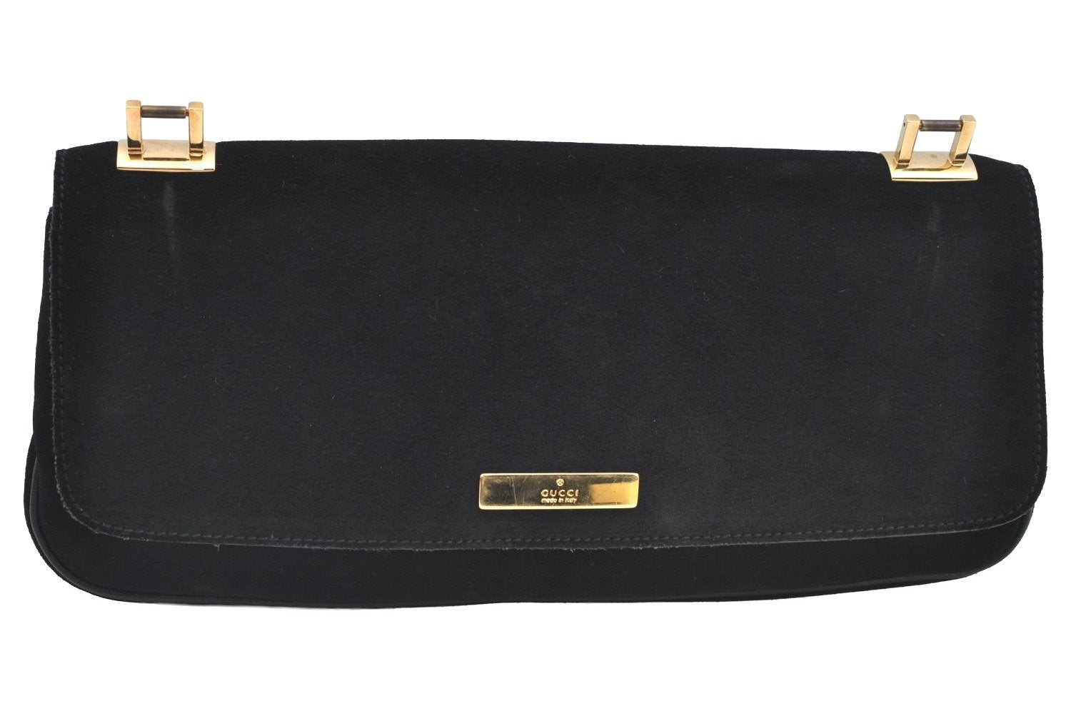 Authentic GUCCI Bamboo Hand Shoulder Bag Purse Suede Leather Black Junk 9889H