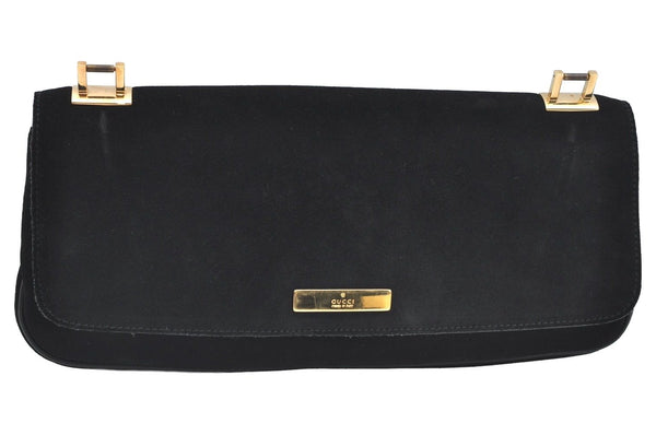 Authentic GUCCI Bamboo Hand Shoulder Bag Purse Suede Leather Black Junk 9889H