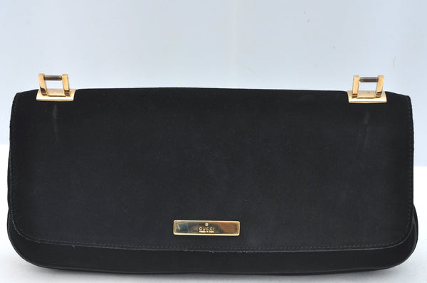 Authentic GUCCI Bamboo Hand Shoulder Bag Purse Suede Leather Black Junk 9889H