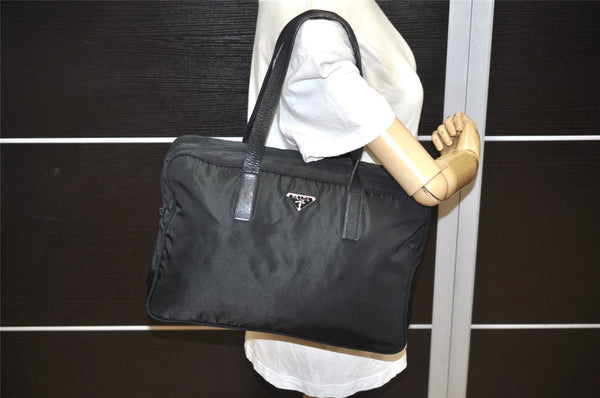 Authentic PRADA Vintage Nylon Tessuto Leather Shoulder Hand Bag Black Junk 9890J