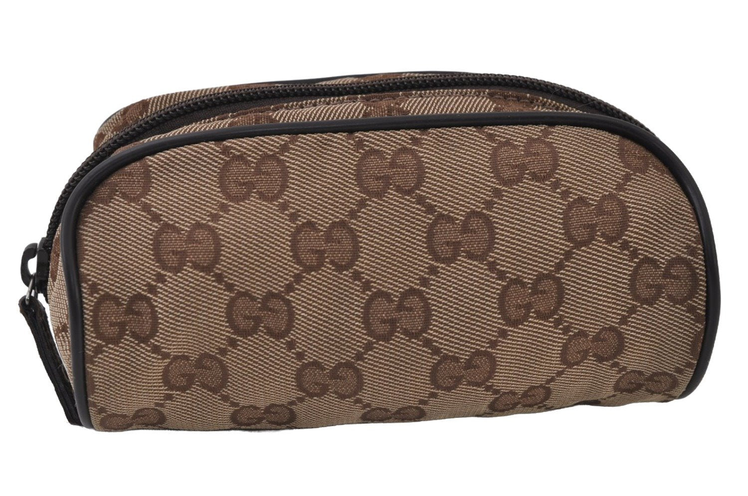 Authentic GUCCI Vintage Pouch Purse GG Canvas Leather 138044 Brown 9891I