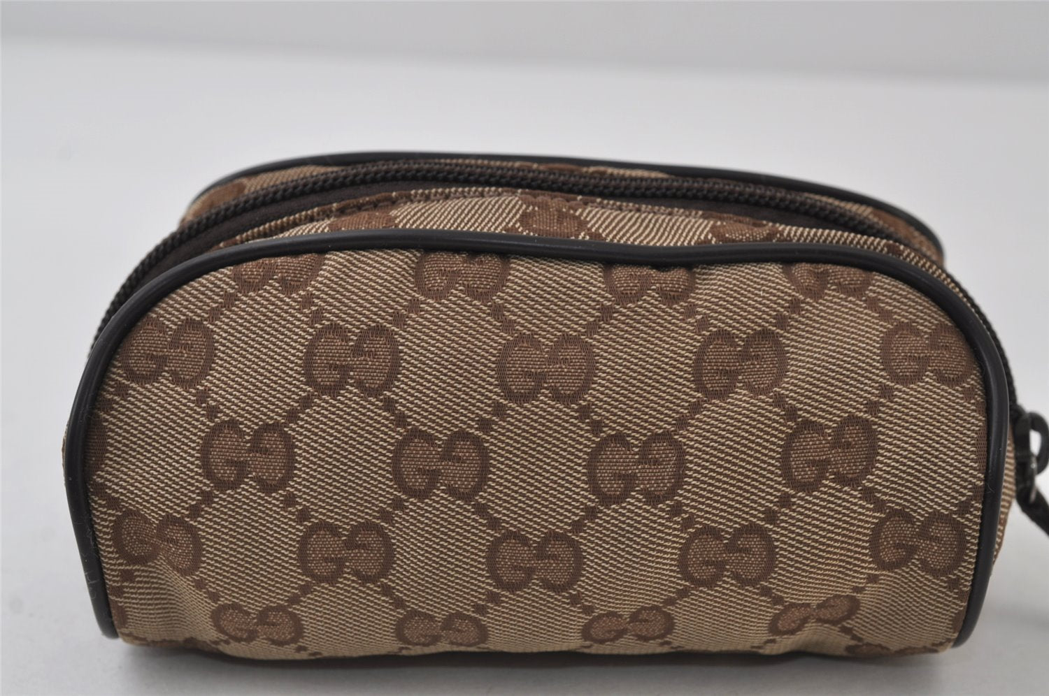 Authentic GUCCI Vintage Pouch Purse GG Canvas Leather 138044 Brown 9891I