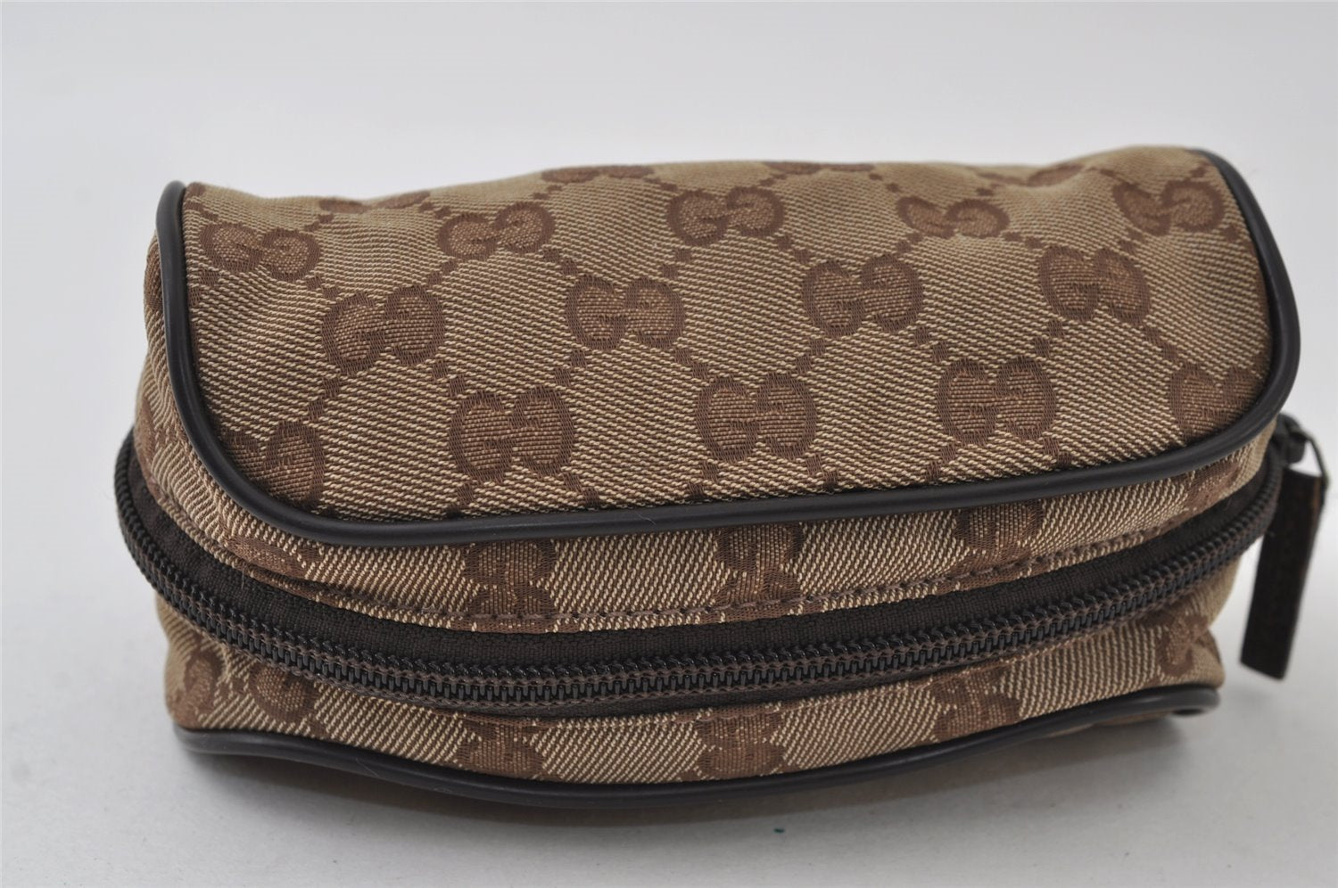 Authentic GUCCI Vintage Pouch Purse GG Canvas Leather 138044 Brown 9891I