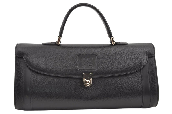 Authentic Burberrys Vintage Leather Hand Bag Purse Black 9891J