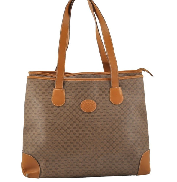 Authentic GUCCI Vintage Micro GG PVC Leather Shoulder Tote Bag Brown Junk 9892I