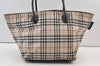 Authentic BURBERRY BLUE LABEL Check Tote Hand Bag Nylon Leather Beige 9892J