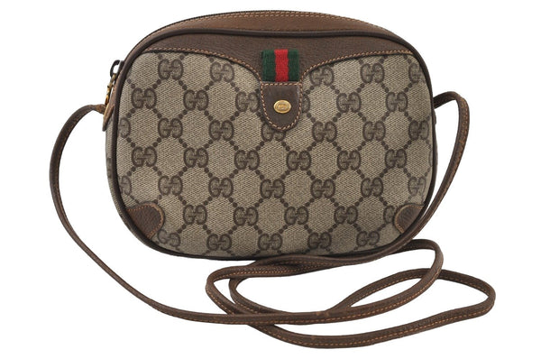 Authentic GUCCI Web Sherry Line Shoulder Cross Bag GG PVC Leather Brown 9893I