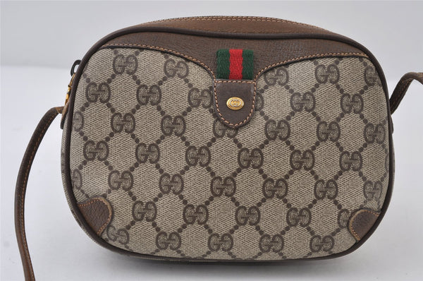 Authentic GUCCI Web Sherry Line Shoulder Cross Bag GG PVC Leather Brown 9893I