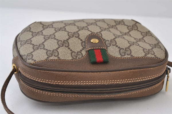 Authentic GUCCI Web Sherry Line Shoulder Cross Bag GG PVC Leather Brown 9893I
