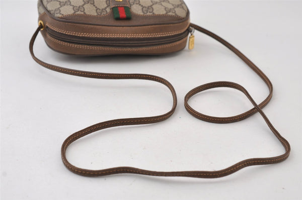 Authentic GUCCI Web Sherry Line Shoulder Cross Bag GG PVC Leather Brown 9893I