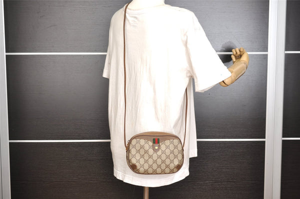 Authentic GUCCI Web Sherry Line Shoulder Cross Bag GG PVC Leather Brown 9893I
