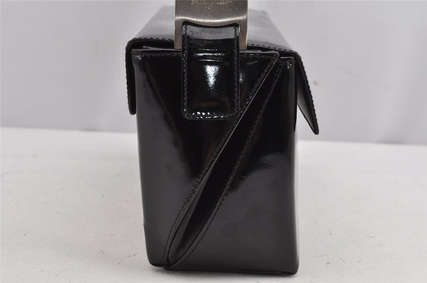 Authentic Salvatore Ferragamo Vara Shoulder Bag Purse Enamel Black SF 9893J