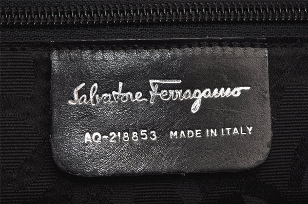 Authentic Salvatore Ferragamo Vara Shoulder Bag Purse Enamel Black SF 9893J