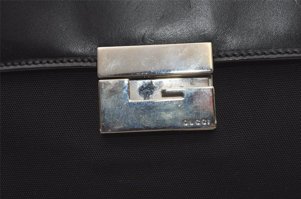 Authentic GUCCI Vintage Shoulder Bag Purse Canvas Leather Black 9895I