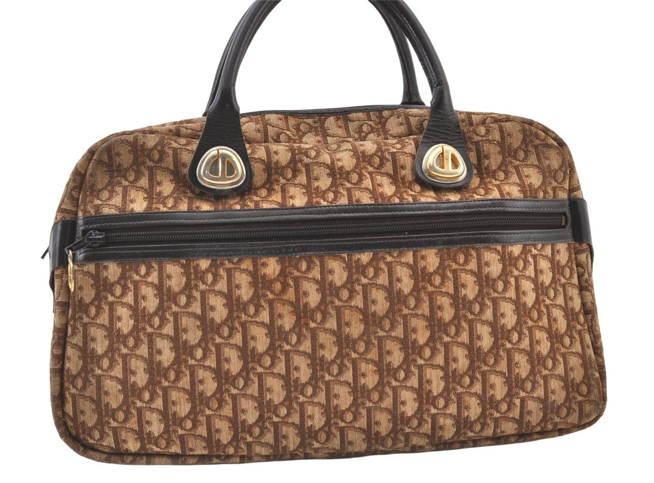 Authentic Christian Dior Trotter Tote Hand Bag Canvas Leather Brown 9896J