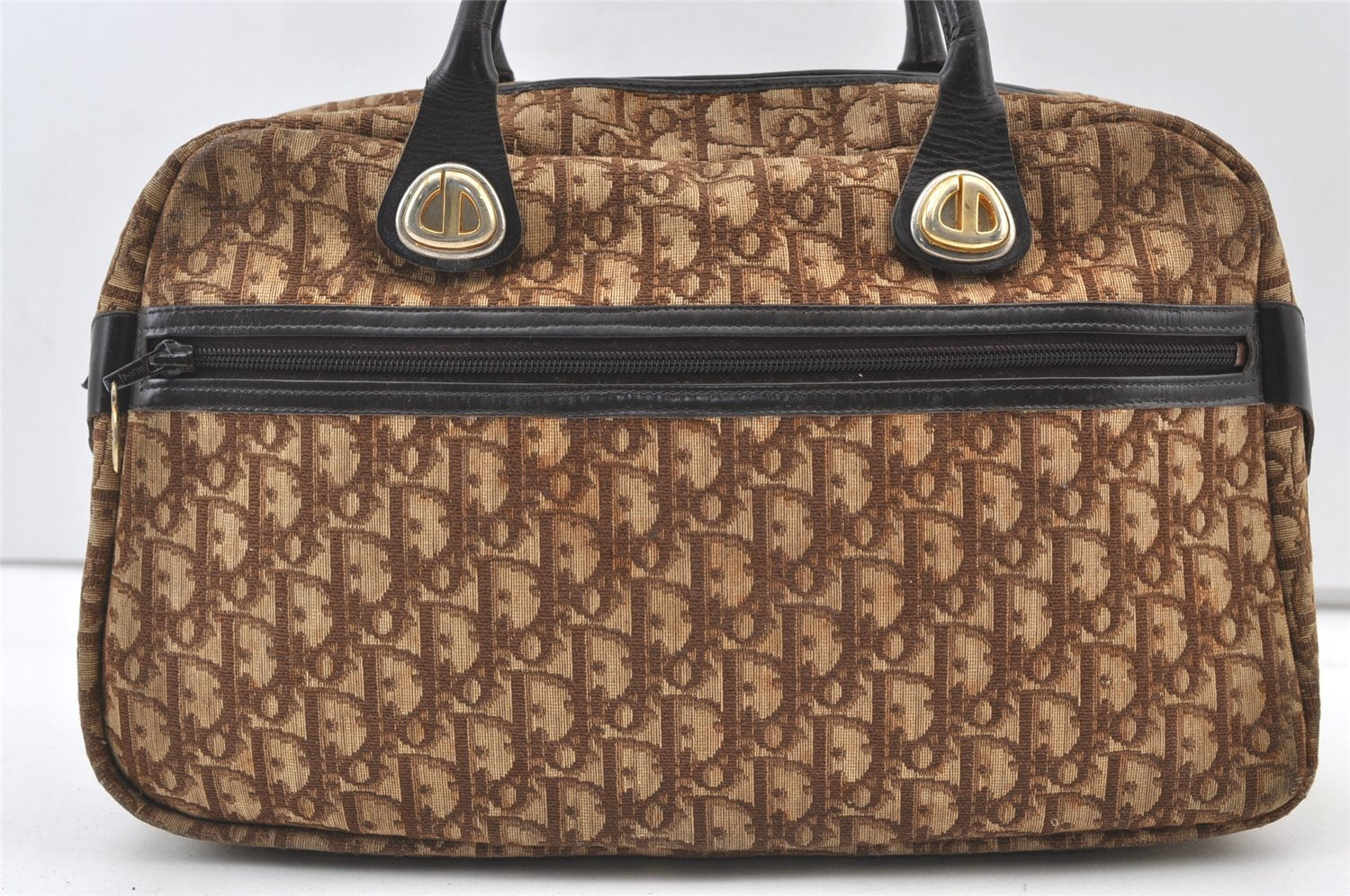 Authentic Christian Dior Trotter Tote Hand Bag Canvas Leather Brown 9896J