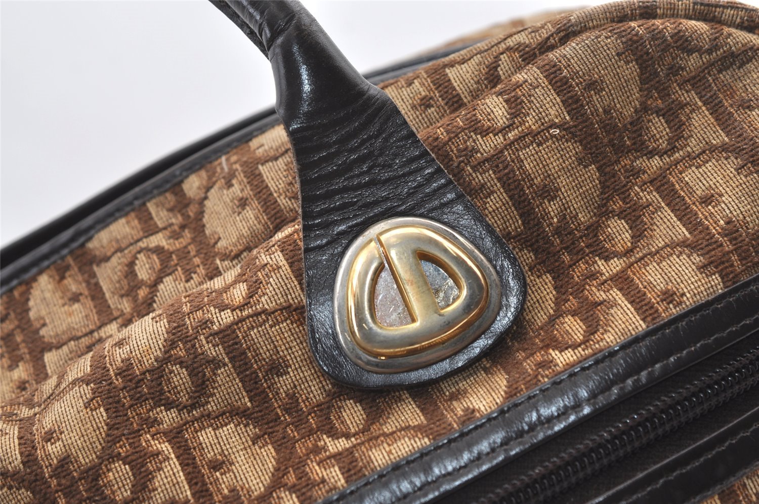 Authentic Christian Dior Trotter Tote Hand Bag Canvas Leather Brown 9896J