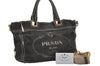 Authentic PRADA Lino Painted Denim 2Way Shoulder Tote Bag BN2070 Black 9897I