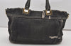 Authentic PRADA Lino Painted Denim 2Way Shoulder Tote Bag BN2070 Black 9897I