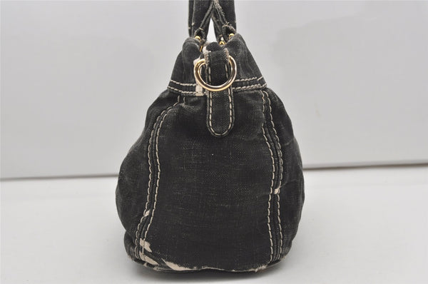 Authentic PRADA Lino Painted Denim 2Way Shoulder Tote Bag BN2070 Black 9897I