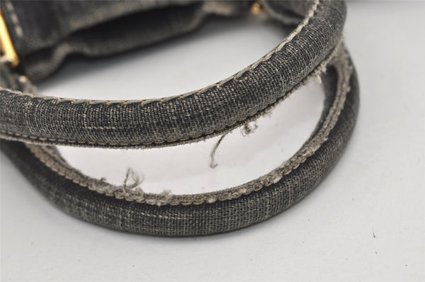 Authentic PRADA Lino Painted Denim 2Way Shoulder Tote Bag BN2070 Black 9897I