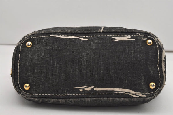 Authentic PRADA Lino Painted Denim 2Way Shoulder Tote Bag BN2070 Black 9897I