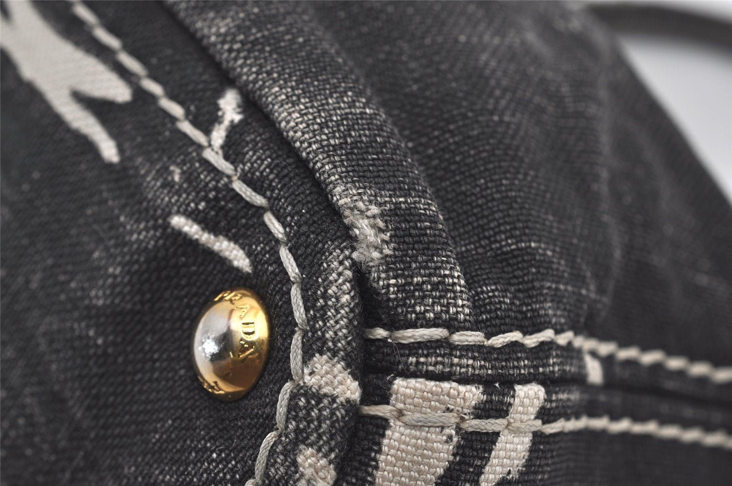 Authentic PRADA Lino Painted Denim 2Way Shoulder Tote Bag BN2070 Black 9897I