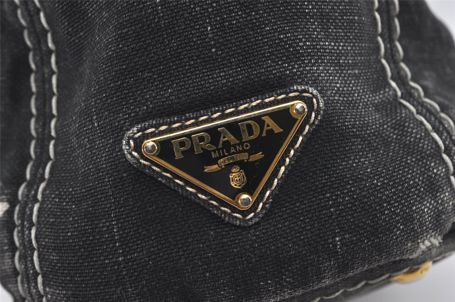 Authentic PRADA Lino Painted Denim 2Way Shoulder Tote Bag BN2070 Black 9897I