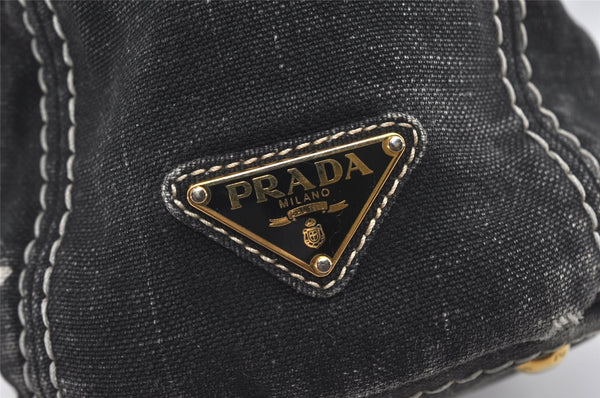 Authentic PRADA Lino Painted Denim 2Way Shoulder Tote Bag BN2070 Black 9897I
