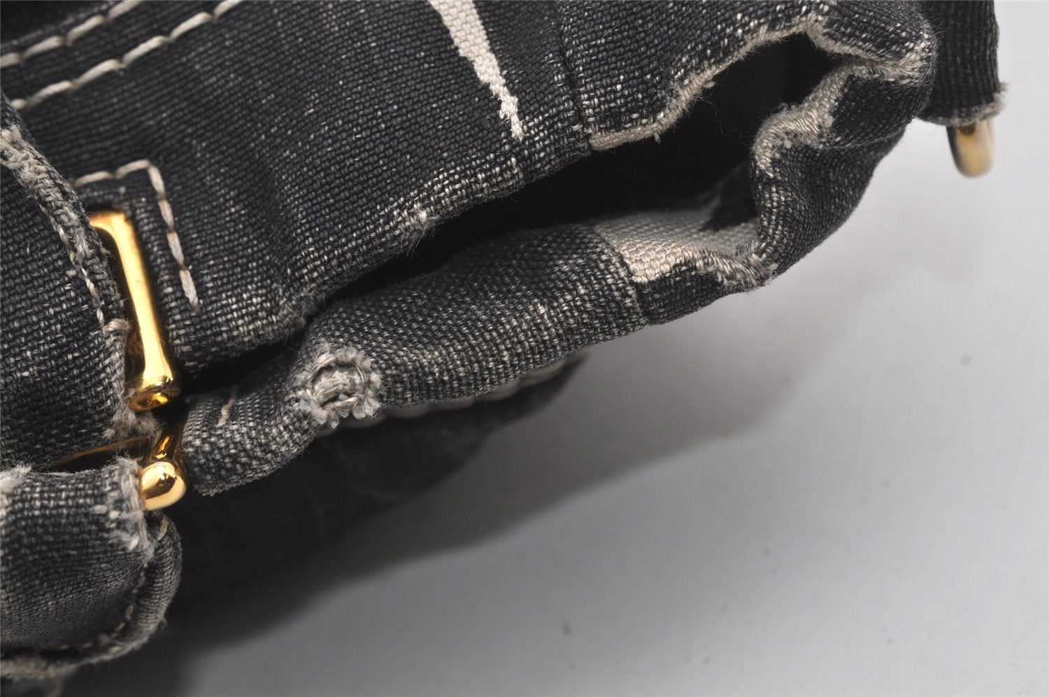 Authentic PRADA Lino Painted Denim 2Way Shoulder Tote Bag BN2070 Black 9897I