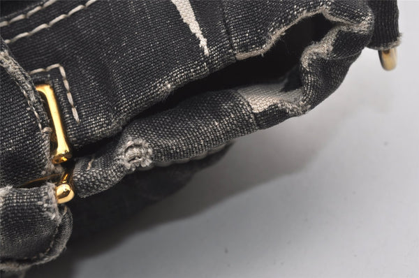 Authentic PRADA Lino Painted Denim 2Way Shoulder Tote Bag BN2070 Black 9897I