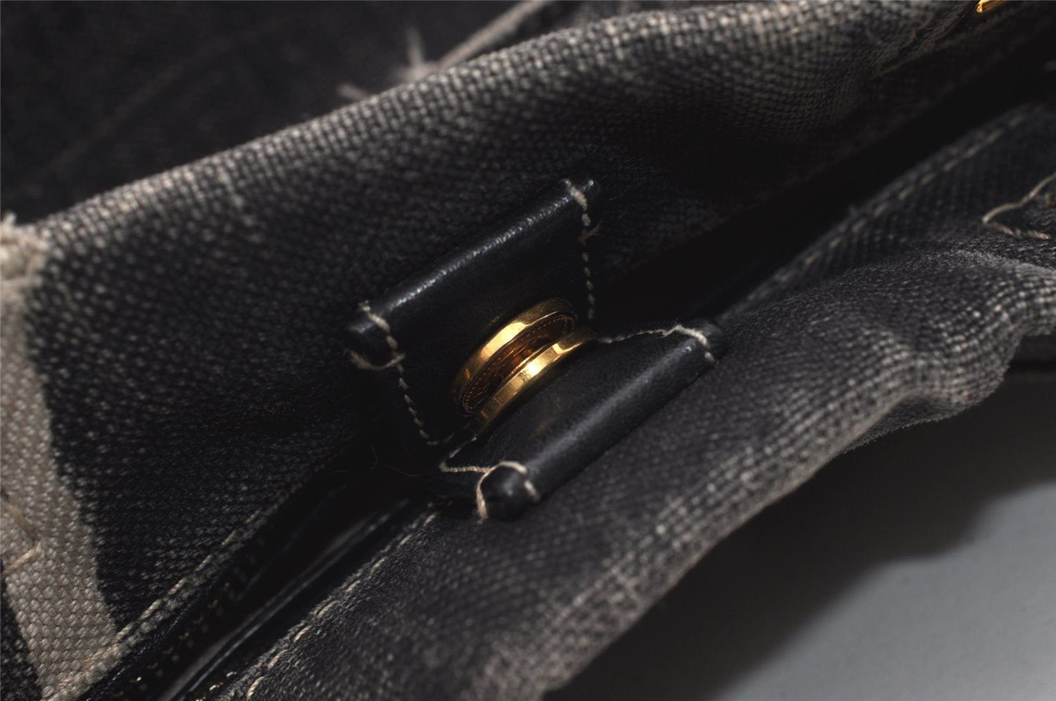 Authentic PRADA Lino Painted Denim 2Way Shoulder Tote Bag BN2070 Black 9897I