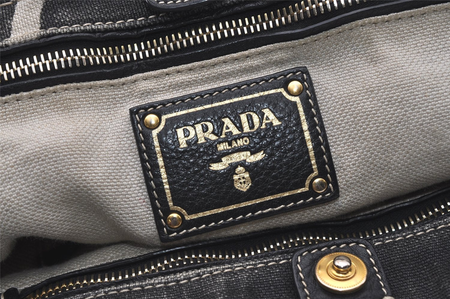 Authentic PRADA Lino Painted Denim 2Way Shoulder Tote Bag BN2070 Black 9897I