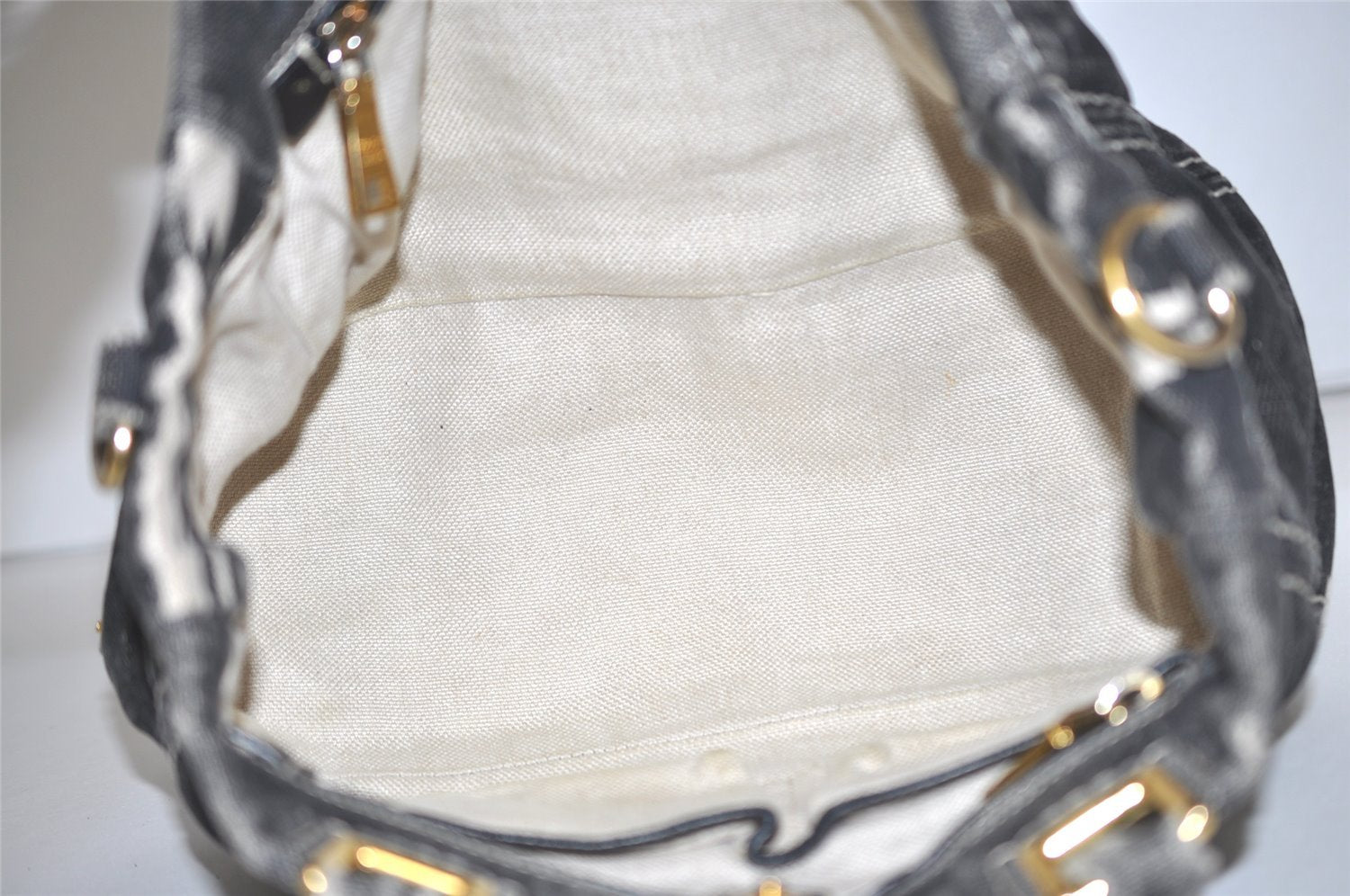 Authentic PRADA Lino Painted Denim 2Way Shoulder Tote Bag BN2070 Black 9897I