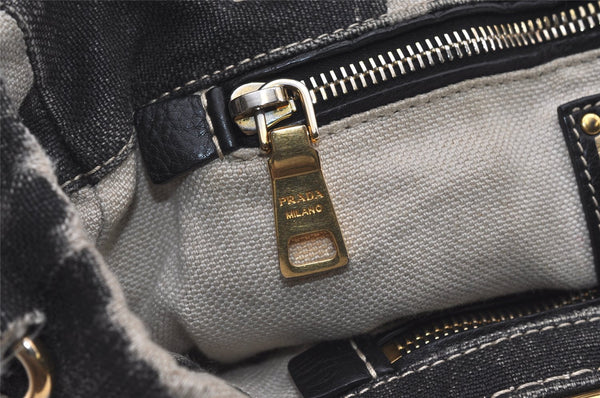 Authentic PRADA Lino Painted Denim 2Way Shoulder Tote Bag BN2070 Black 9897I