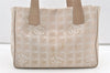 Authentic CHANEL New Travel Line Shoulder Tote Bag Nylon Leather Beige 9898J