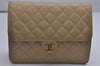 Authentic CHANEL Calf Skin Matelasse Chain Shoulder Cross Bag Beige CC Box 9899J