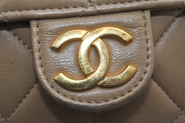 Authentic CHANEL Calf Skin Matelasse Chain Shoulder Cross Bag Beige CC Box 9899J