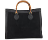 Authentic GUCCI Vintage Bamboo Shoulder Hand Bag Suede Leather Black Junk 9901I