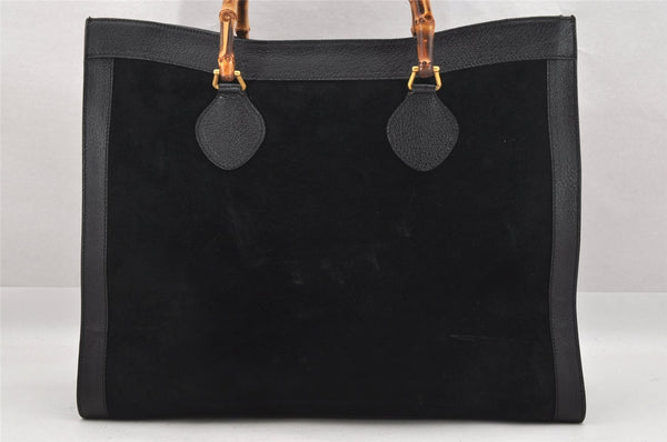 Authentic GUCCI Vintage Bamboo Shoulder Hand Bag Suede Leather Black Junk 9901I