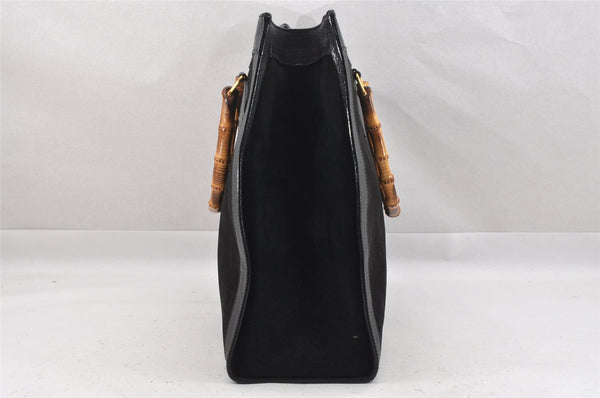 Authentic GUCCI Vintage Bamboo Shoulder Hand Bag Suede Leather Black Junk 9901I