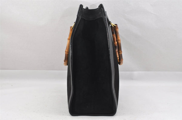 Authentic GUCCI Vintage Bamboo Shoulder Hand Bag Suede Leather Black Junk 9901I