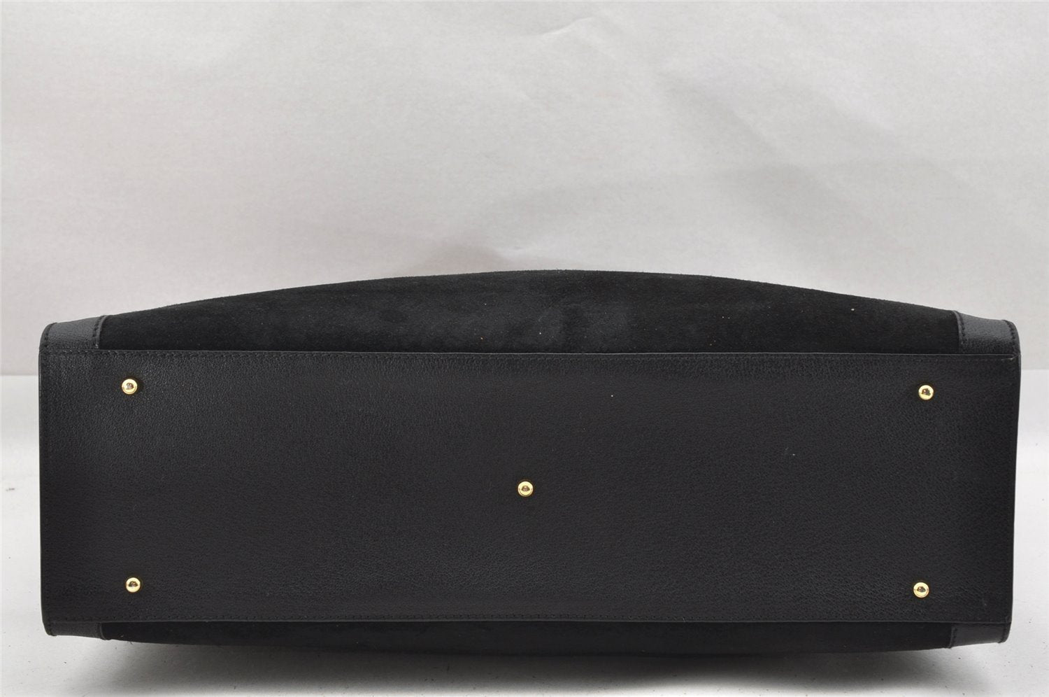 Authentic GUCCI Vintage Bamboo Shoulder Hand Bag Suede Leather Black Junk 9901I