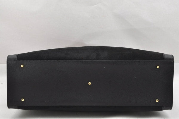 Authentic GUCCI Vintage Bamboo Shoulder Hand Bag Suede Leather Black Junk 9901I