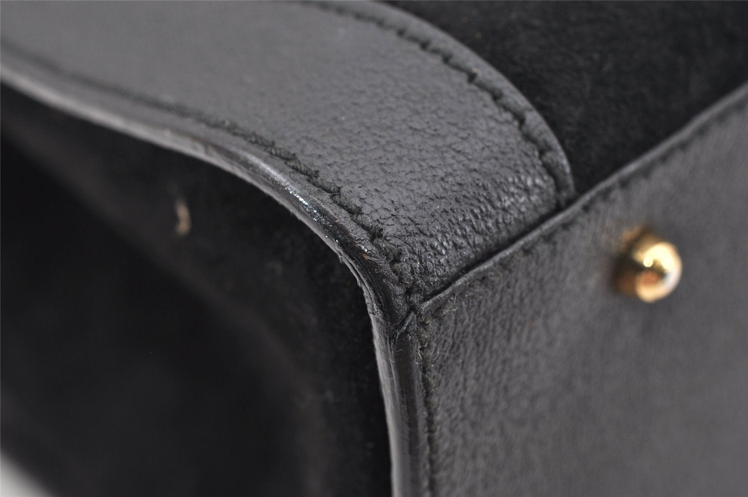 Authentic GUCCI Vintage Bamboo Shoulder Hand Bag Suede Leather Black Junk 9901I