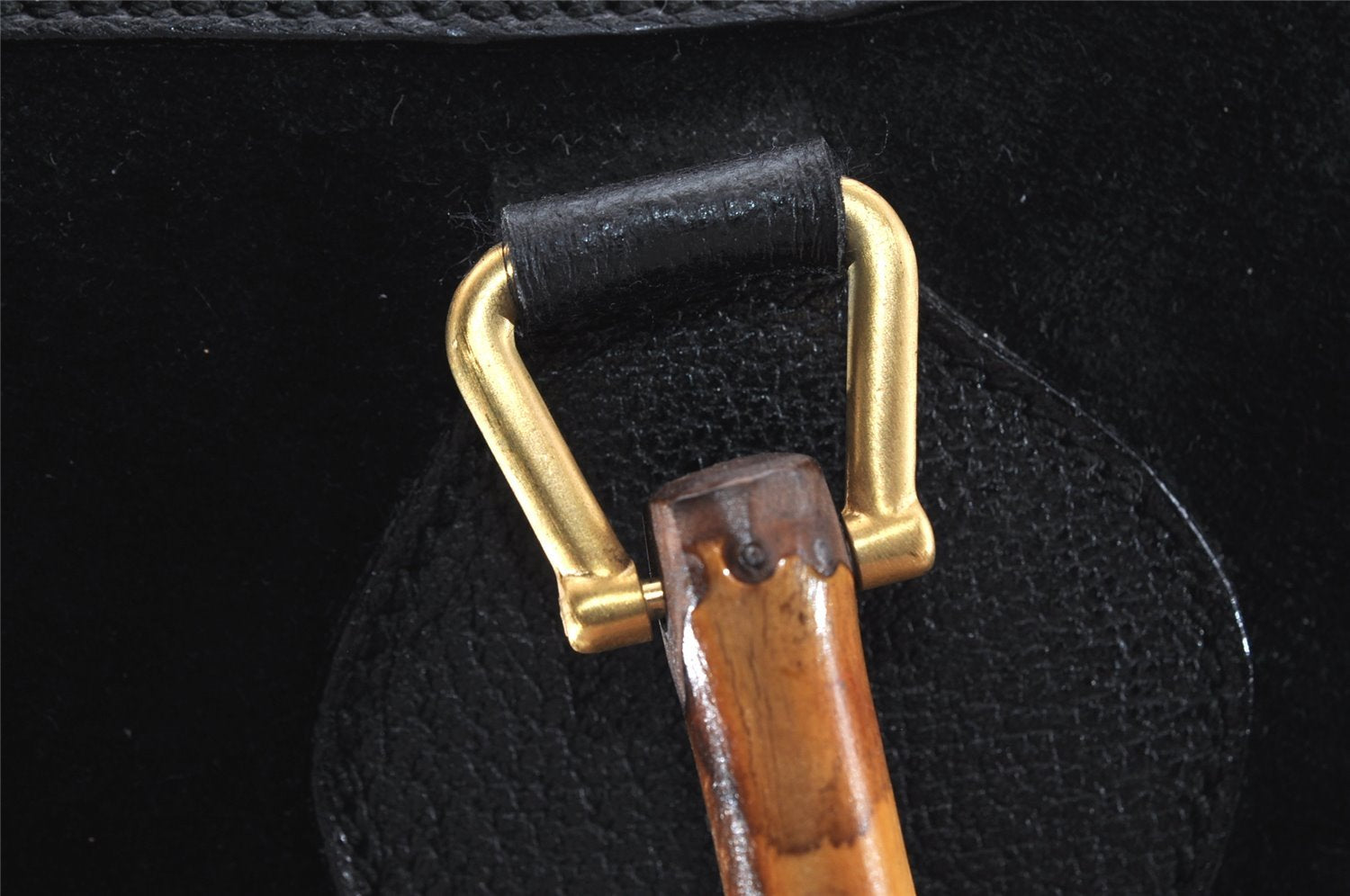 Authentic GUCCI Vintage Bamboo Shoulder Hand Bag Suede Leather Black Junk 9901I