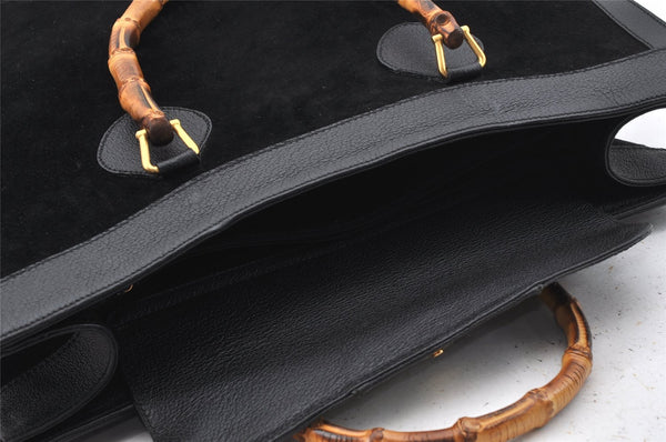 Authentic GUCCI Vintage Bamboo Shoulder Hand Bag Suede Leather Black Junk 9901I